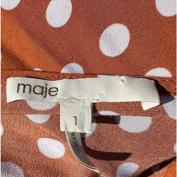 Maje Women's Faux Wrap Flounce Bell Sleeve Polka Dot Mini Dress Size Small - Picture 4 of 6